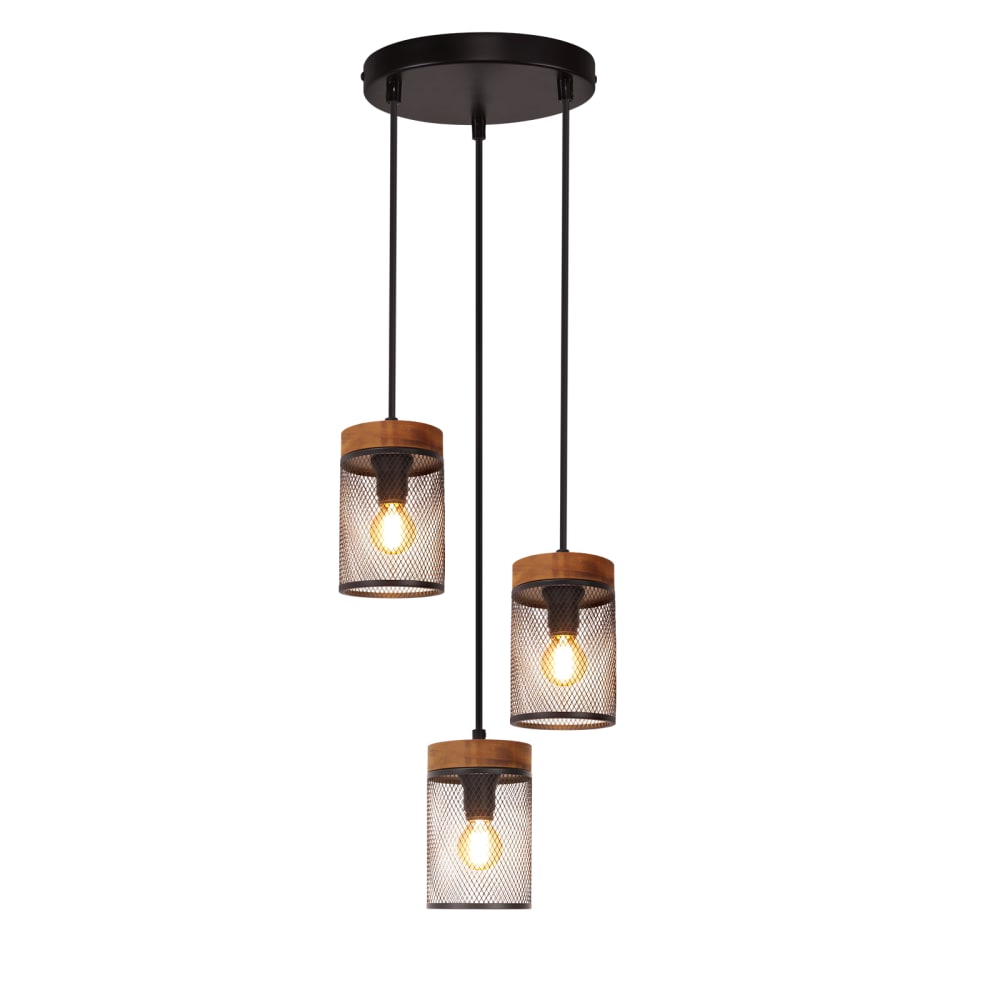 Suspension en fer et pin, noir sablé et bois brûlé, h.150cm