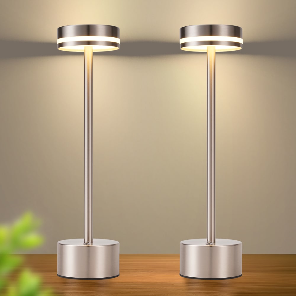 Lampe de table fer argenté 8x8x31.5cm led lot de 2 — vue 3