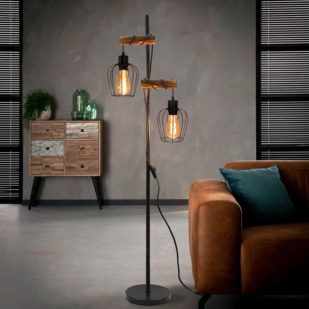 Lampadaire en fer noir 151x40x22cm e27 — vue 3