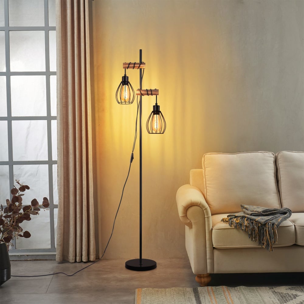 Lampadaire en fer noir 22x22x152cm E27 — vue 4