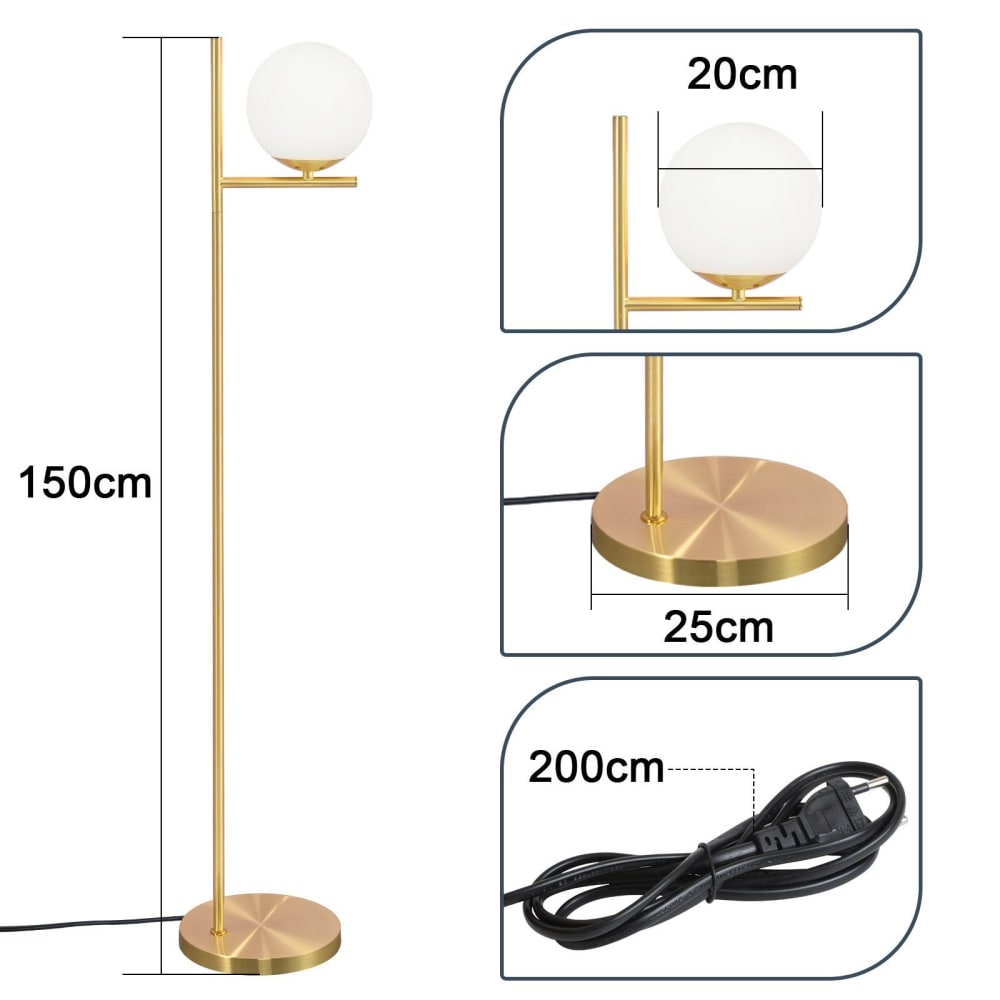Lampadaire fer verre doré 27x27x47cm e27 — vue 4