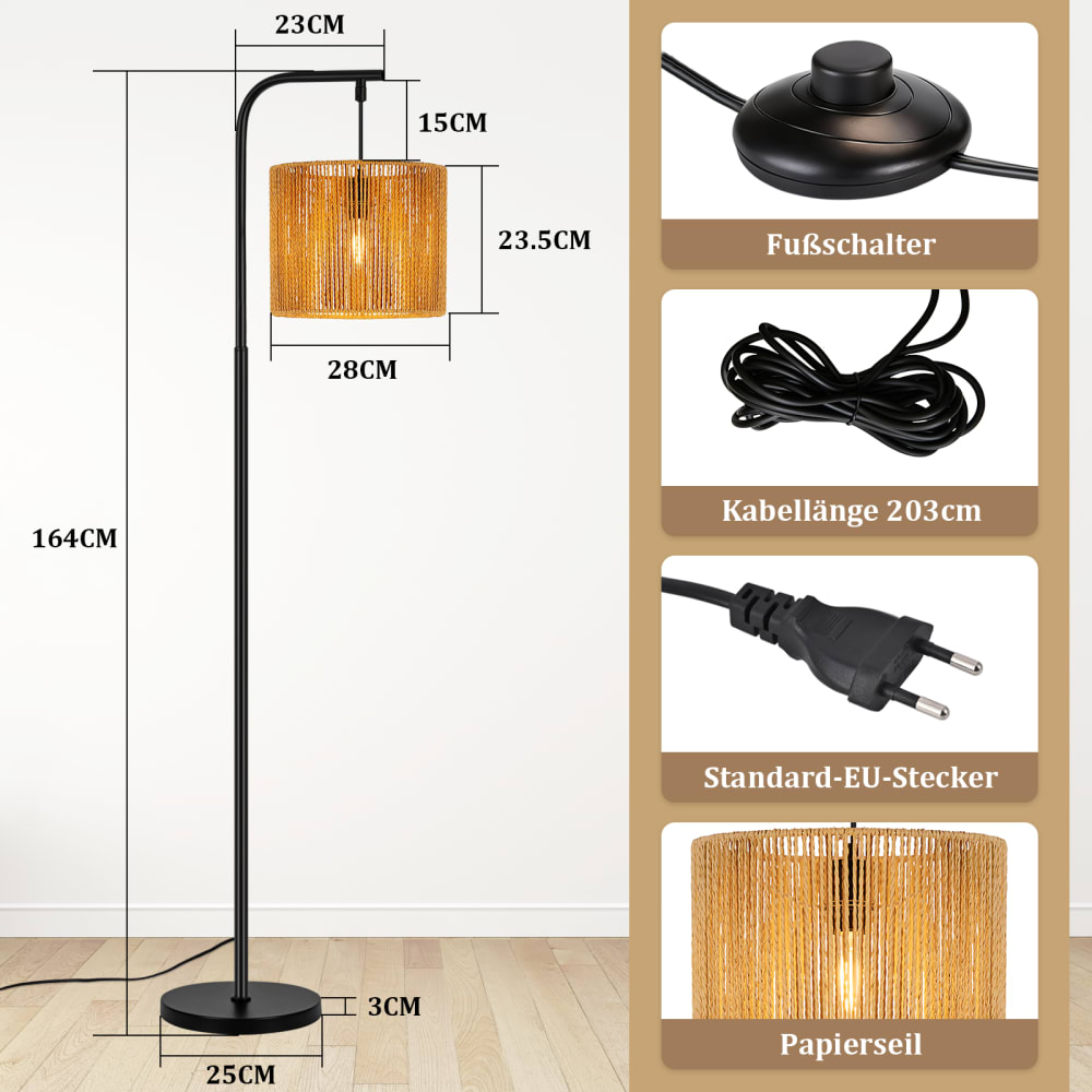Lampadaire fer noir 23.5x25x164cm e27 — vue 4