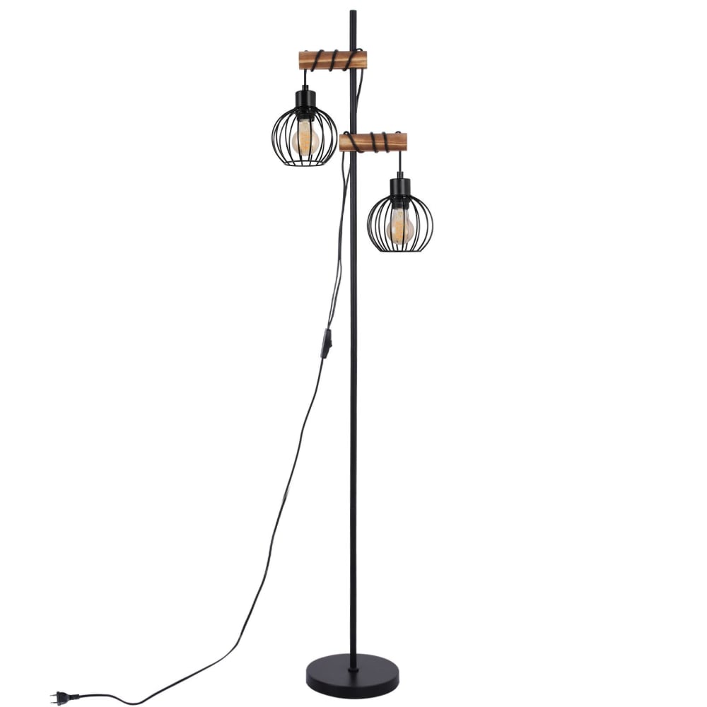 ZMH Stehlampe Eisen Holz 22x22x152cm Schwarz E27 style vintage Schwarz Stahl