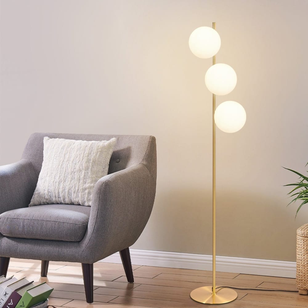 Lampadaire fer verre doré 25x25x150cm e27 — vue 3