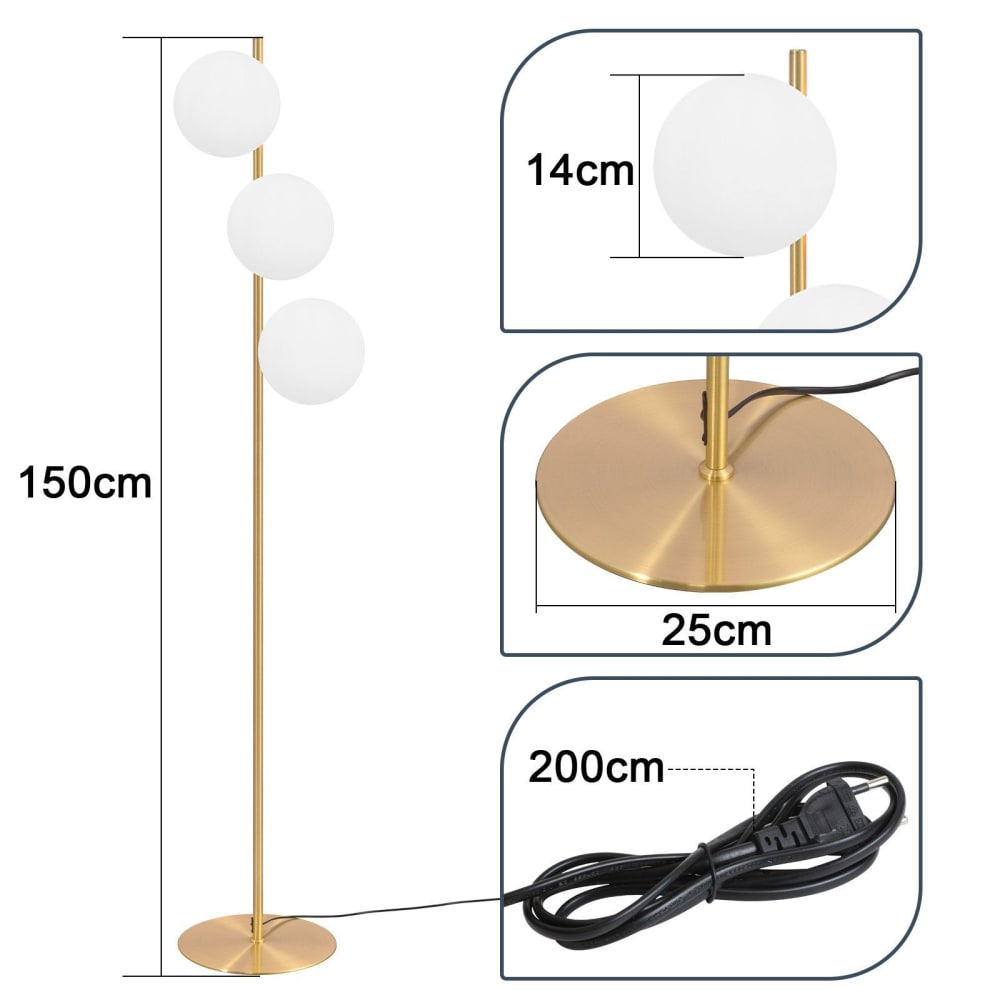 Lampadaire fer verre doré 25x25x150cm e27 — vue 4