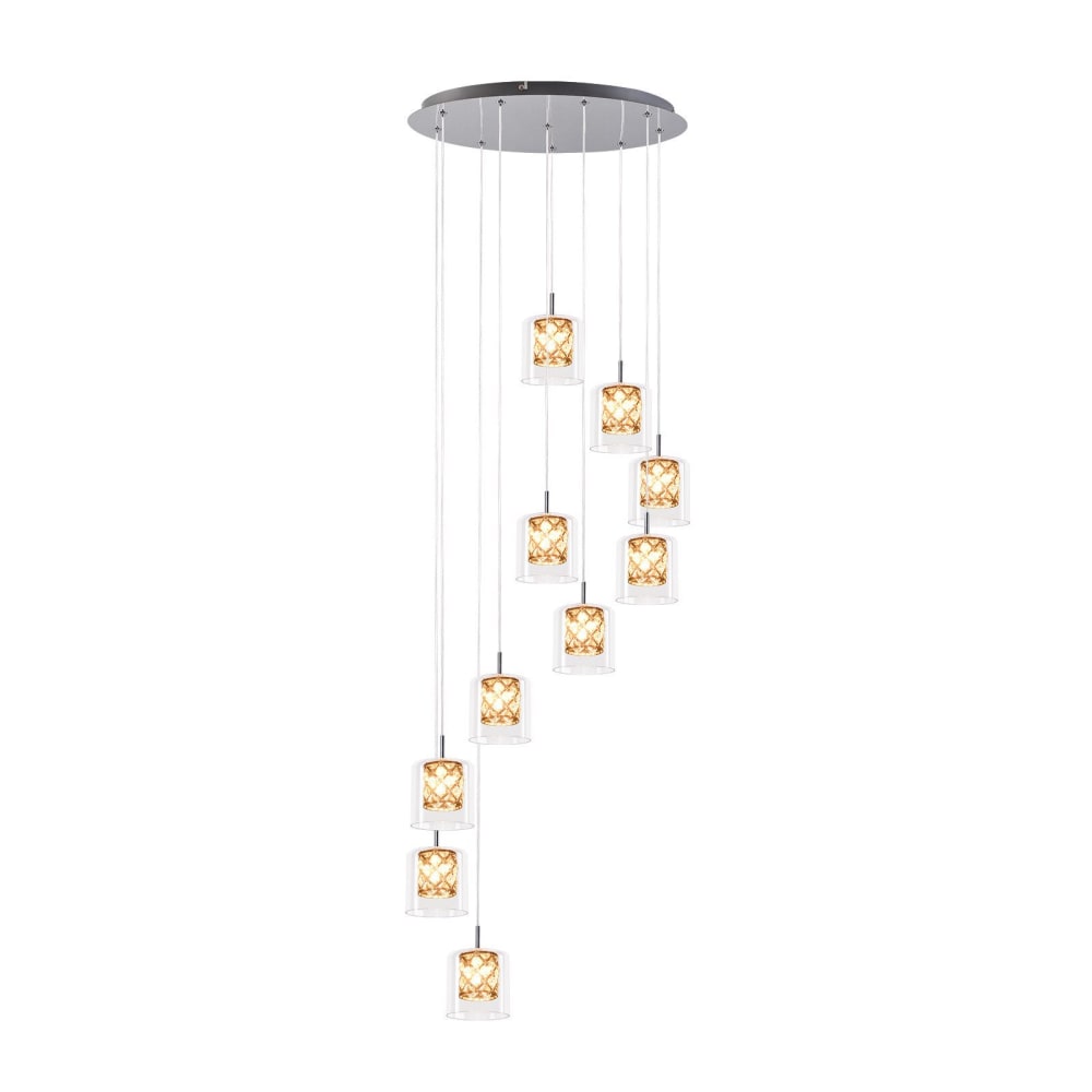 Suspension en fer et cristal, chromé, h.250cm