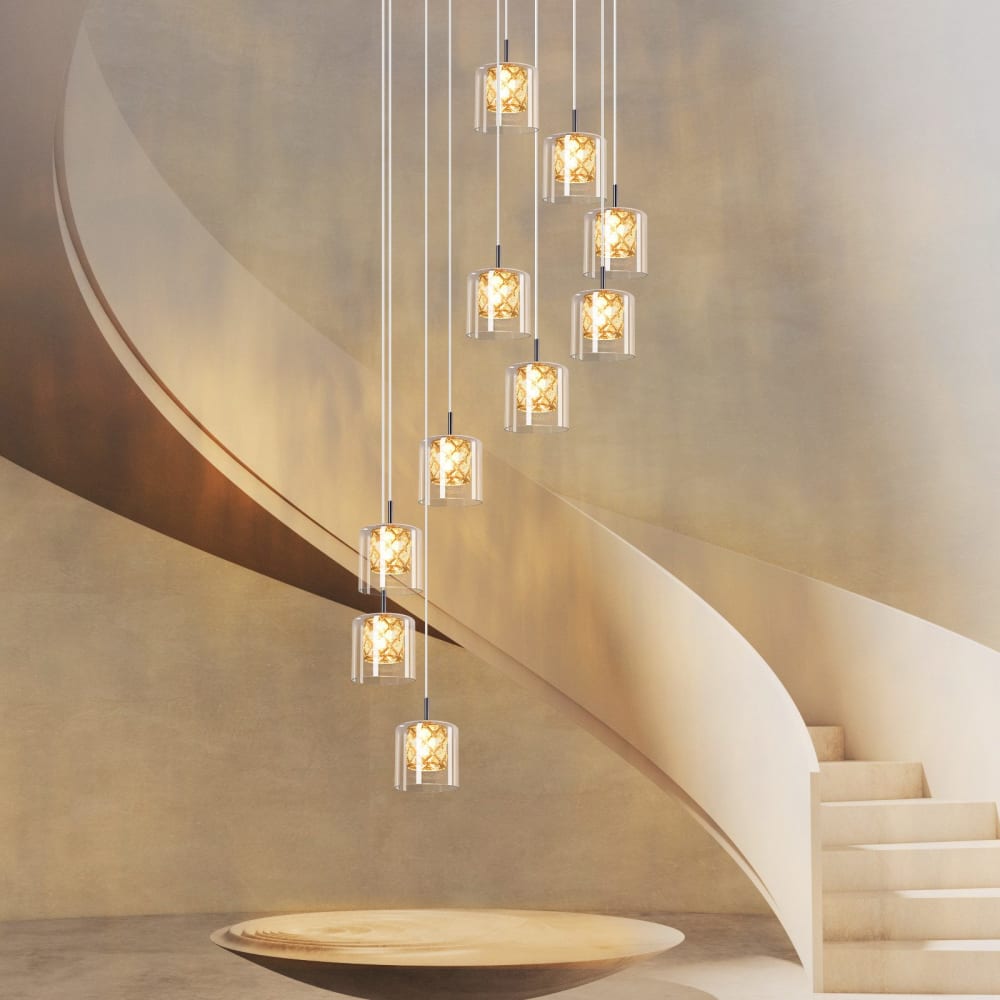 Suspension en fer et cristal, chromé, h.250cm — vue 3