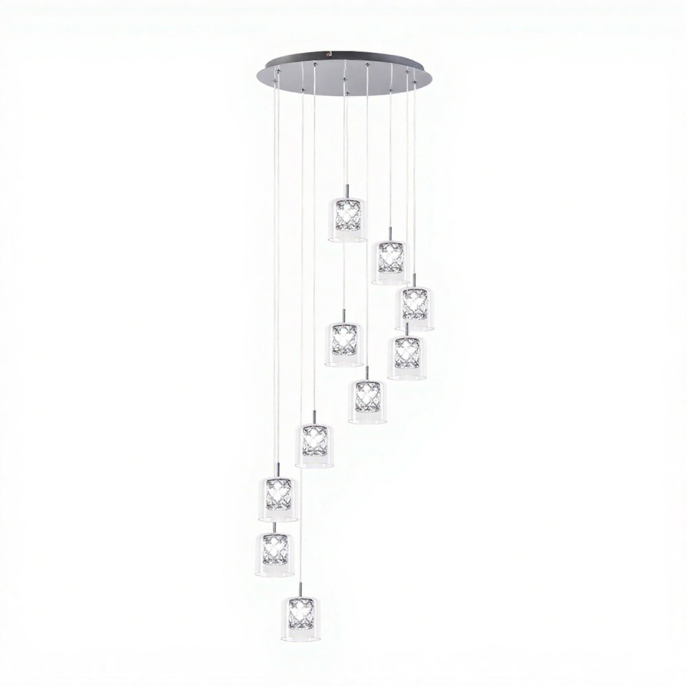 Suspension en fer et cristal, chromé, h.250cm — vue 4