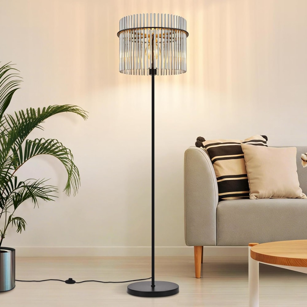 Lampadaire fer verre noir 30x38x154cm e27 — vue 3