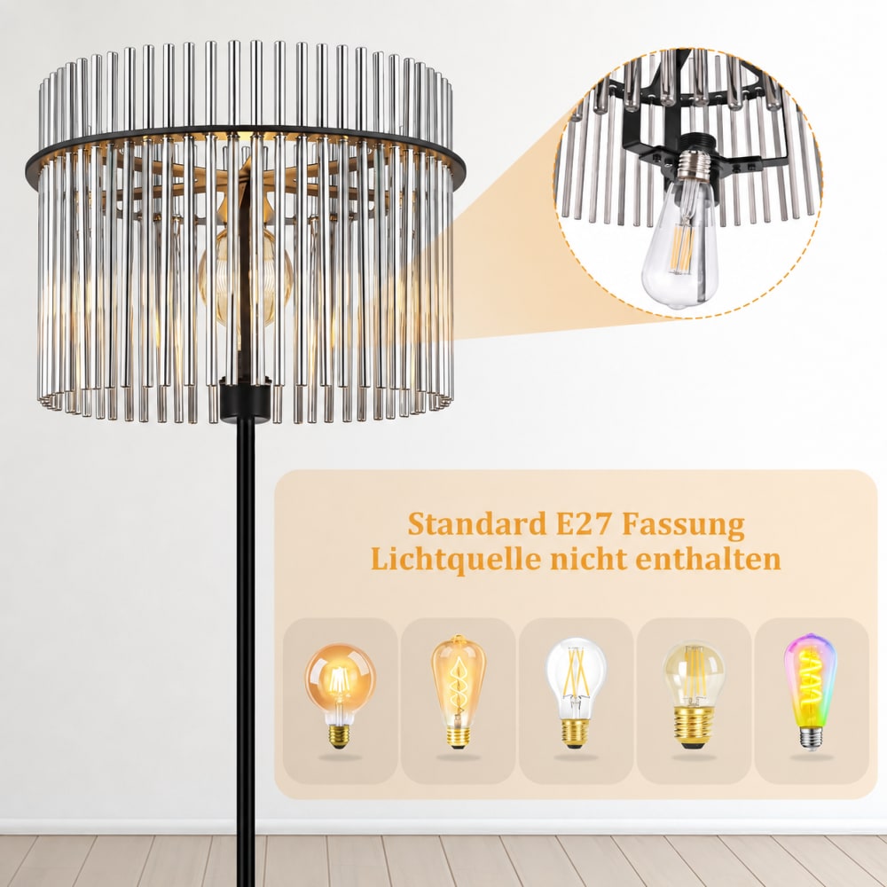 Lampadaire fer verre noir 30x38x154cm e27 — vue 4