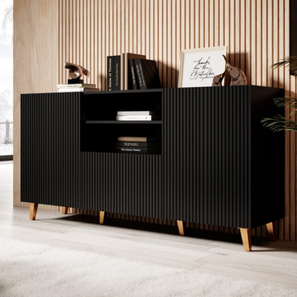 Schwarzes Designer-Sideboard 150 cm mit 2 Türen und 1 Schublade -
