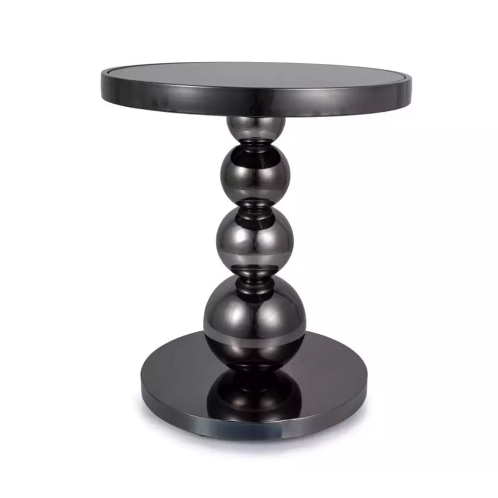 Table d'appoint ronde en verre et acier finition brillante noire Table d'appoint ronde en verre et acier finition brillante noire