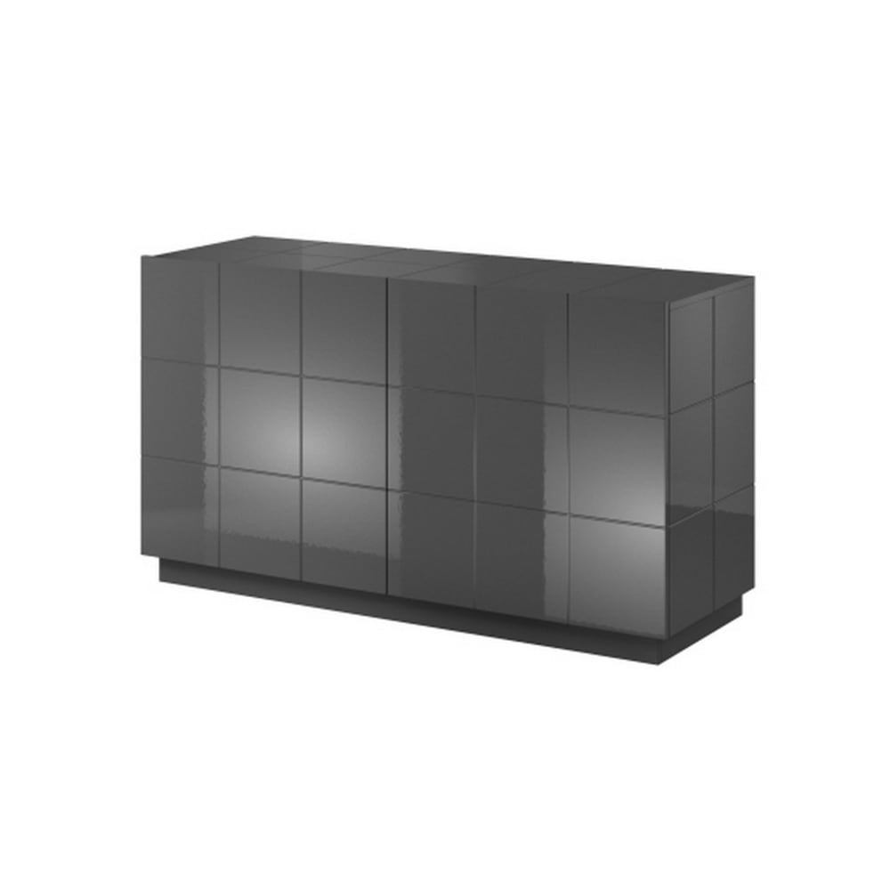 MSO Glänzendes graues Designer-Sideboard 138 cm + LED style modern - Holz