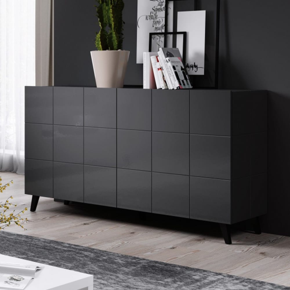 Glänzendes graues Designer-Sideboard 138 cm mit LED - Maisons Du