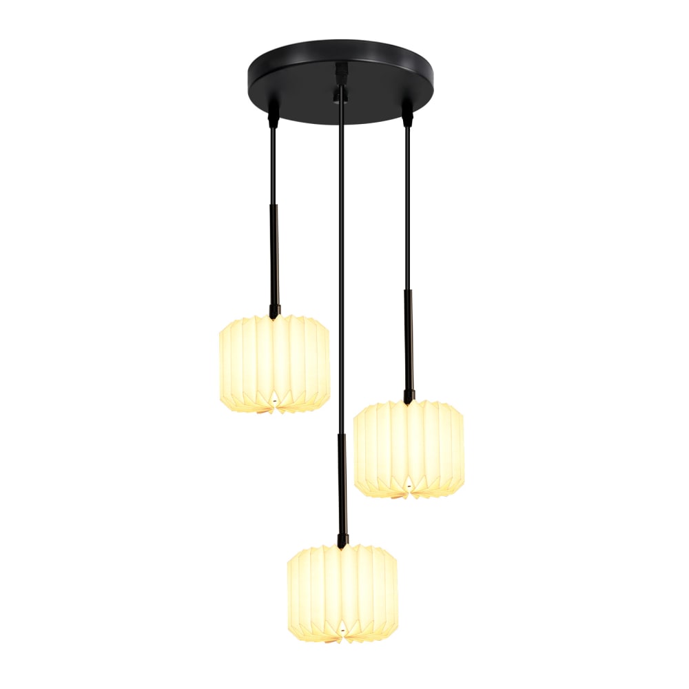 ZMH Pendelleuchte, Papier+Eisen, H.153CM, Weiß+Sand-Schwarz Schwarz Metall