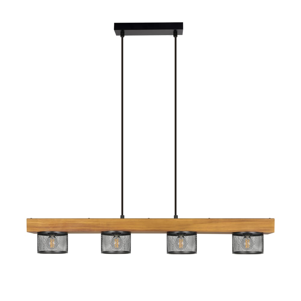 Suspension en fer et pin, noir sablé et bois brûlé, h.150cm