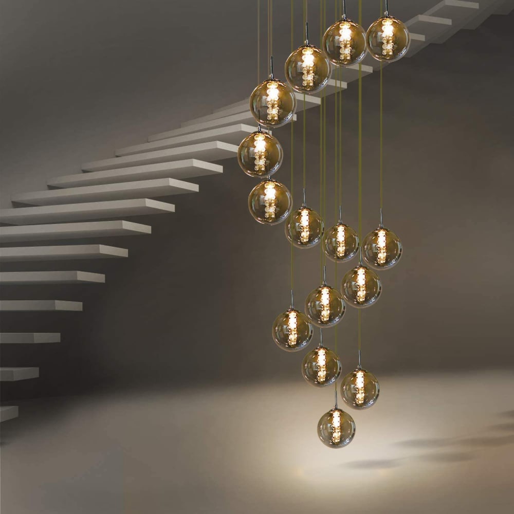 Suspension en fer et verre, gris fumé, h.300cm — vue 3
