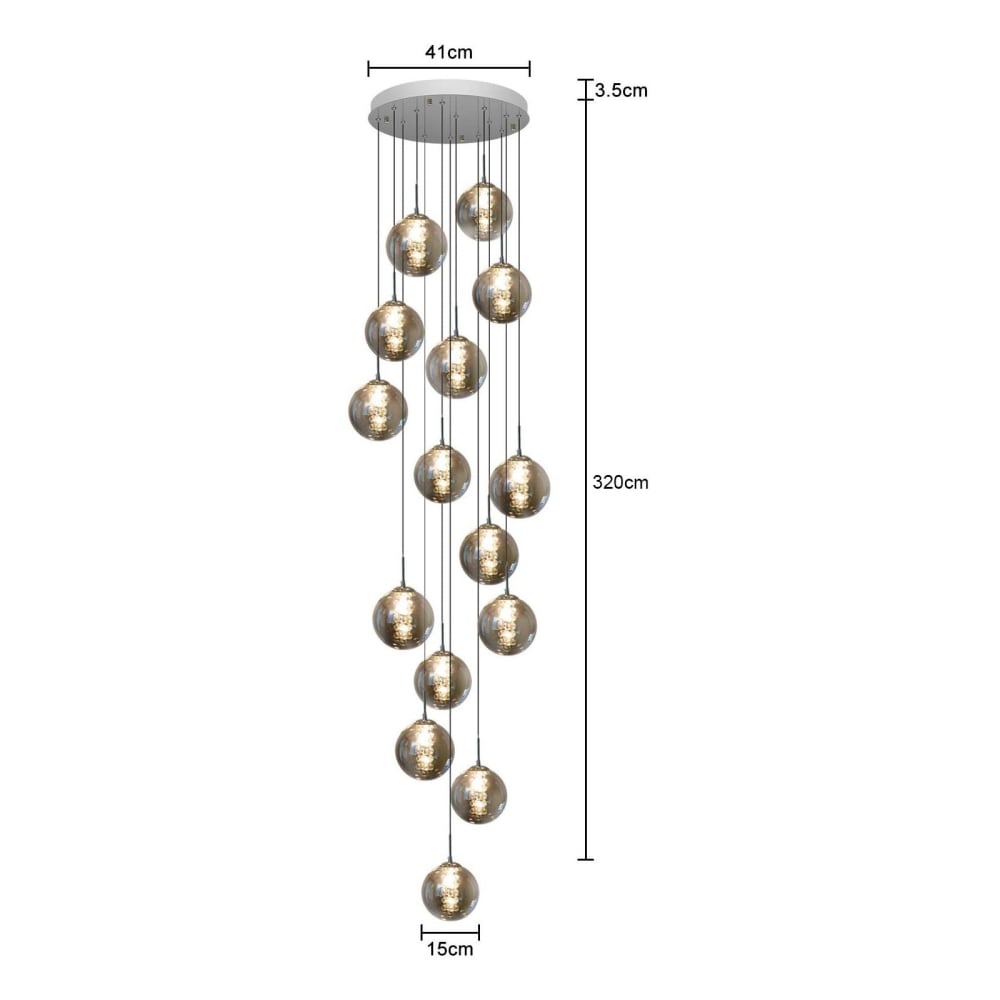 Suspension en fer et verre, gris fumé, h.300cm — vue 4