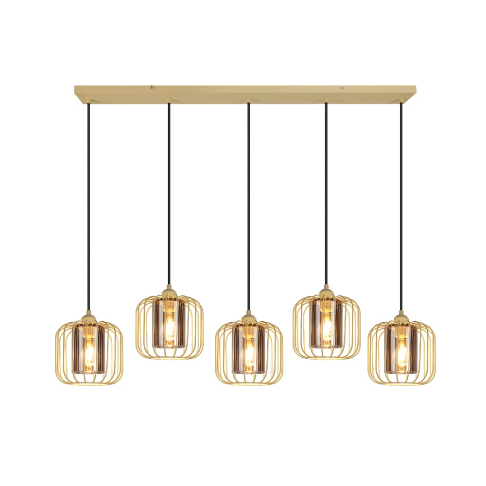 Suspension en fer, pvc et verre, jaune, h.155cm