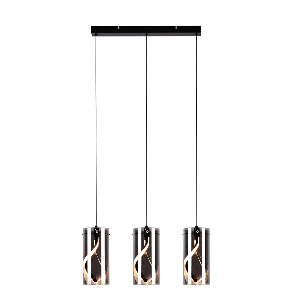 Suspension en verre aluminium silicone noir mat et gris fumé h.150cm