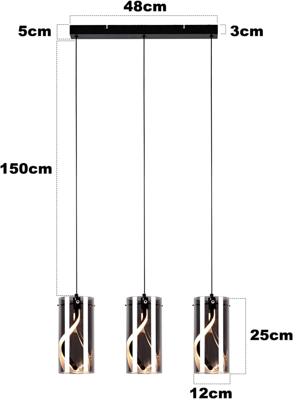 Suspension en verre aluminium silicone noir mat et gris fumé h.150cm — vue 4