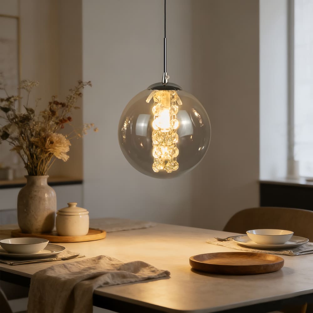 Pendelleuchte, Eisen+Glass, H.150CM, Chrom+Rauchgrau - Maisons Du