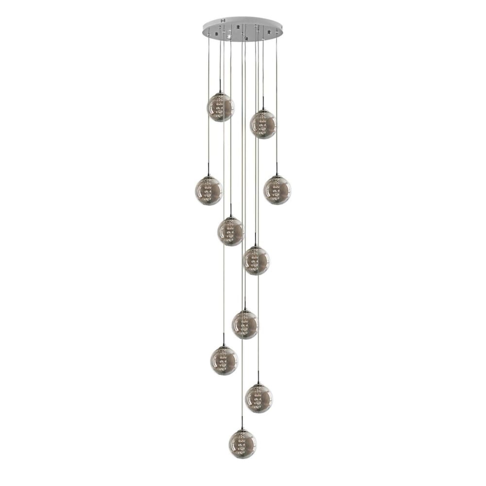 Suspension en fer et verre, gris fumé, h.240cm