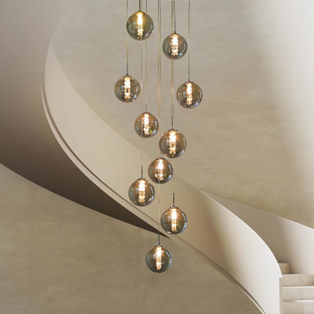 Suspension en fer et verre, gris fumé, h.240cm — vue 3