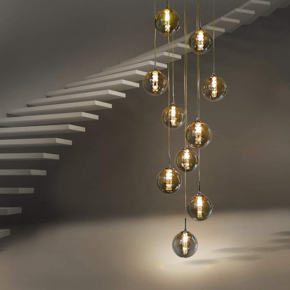 Suspension en fer et verre, gris fumé, h.240cm — vue 4