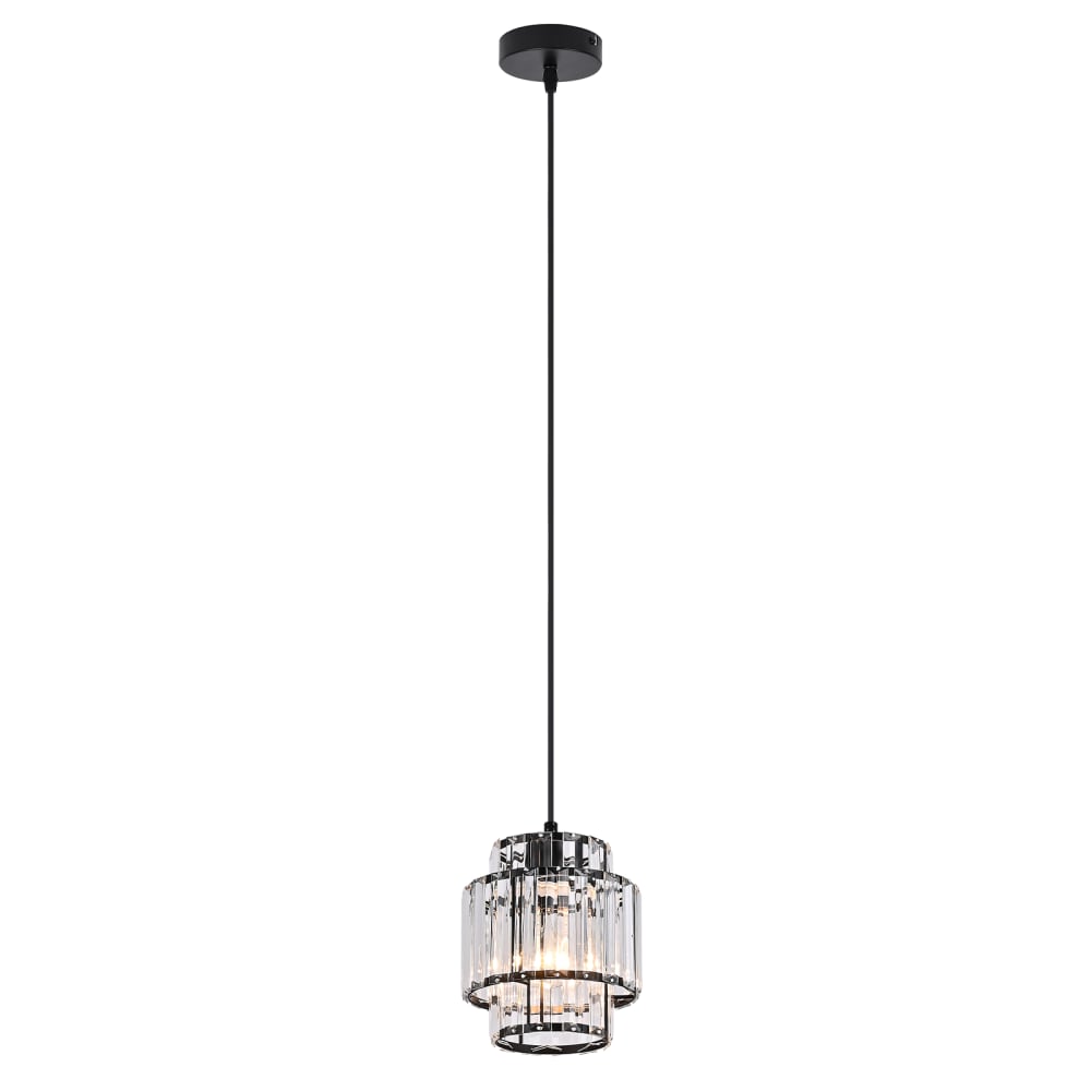 Suspension en fer et cristal, noir, h.143cm
