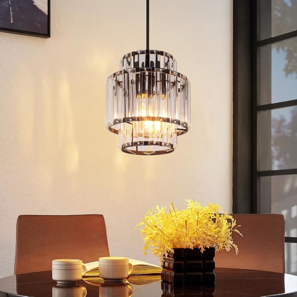 Suspension en fer et cristal, noir, h.143cm — vue 3
