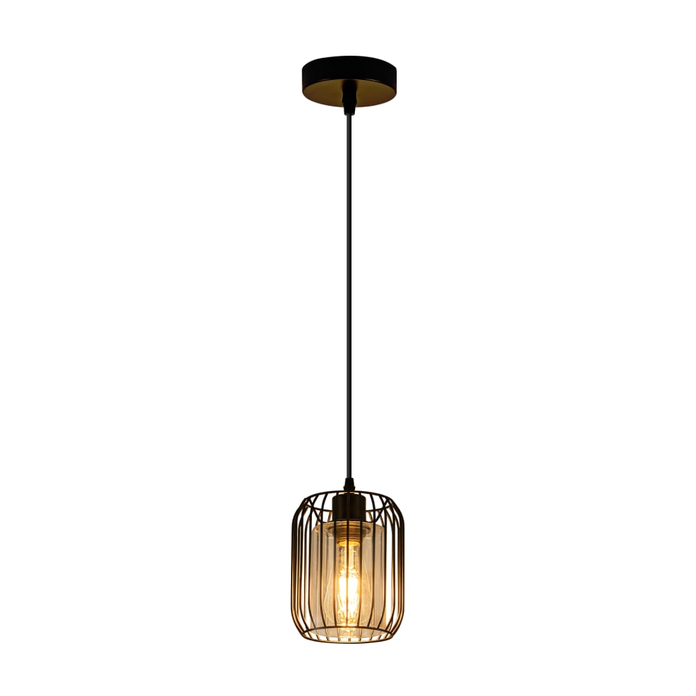 Suspension en fer et verre, noir, h.140cm
