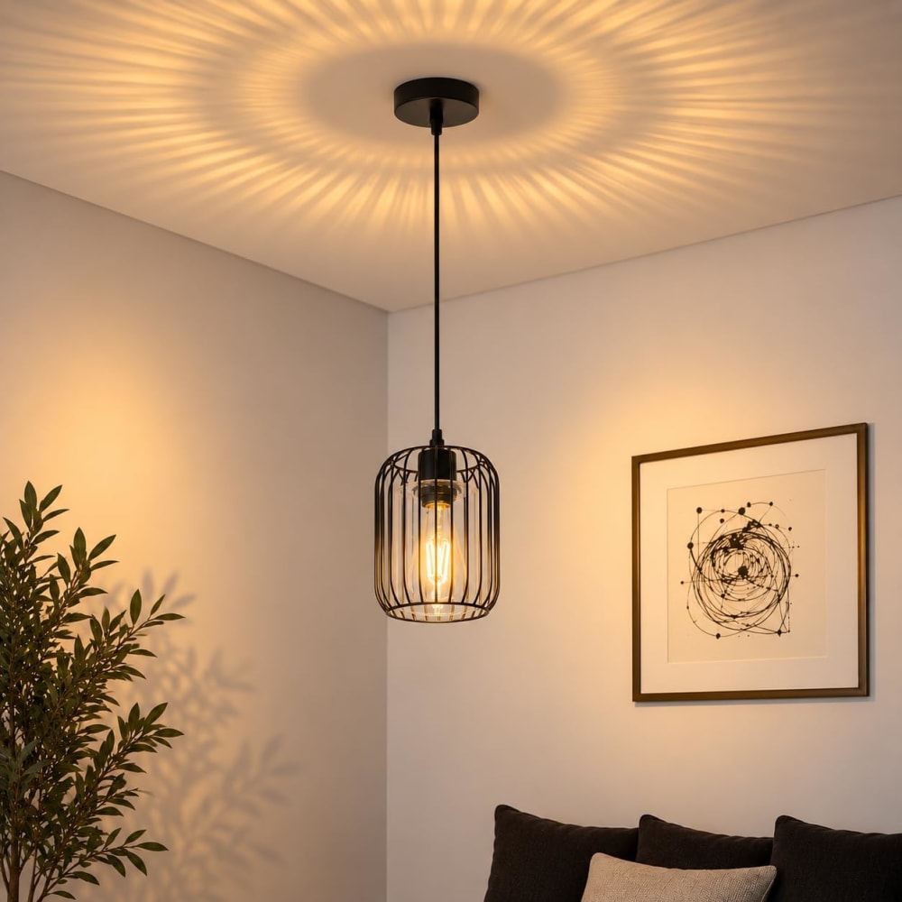 Suspension en fer et verre, noir, h.140cm — vue 3