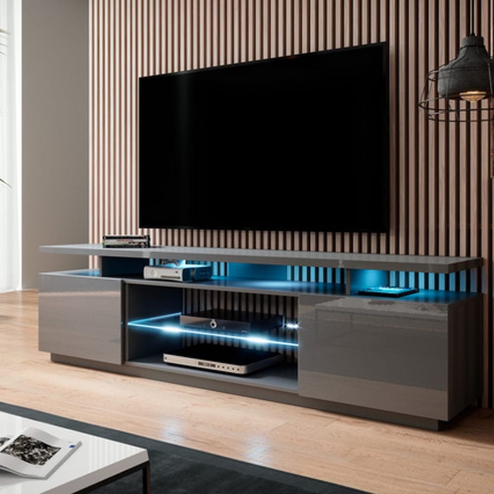 Glänzend grauer LED-TV-Schrank 180 cm - Maisons Du Monde