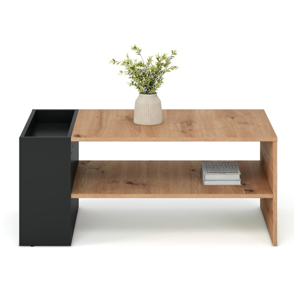 MSO Couchtisch 100 x 55 cm in Schwarz und Eichenoptik style industrial Schwarz Holz