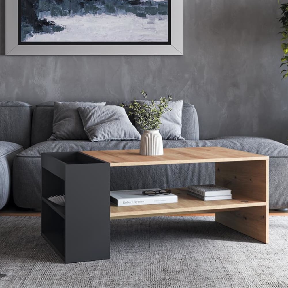 Table basse noire et aspect chêne 100 x 55cm