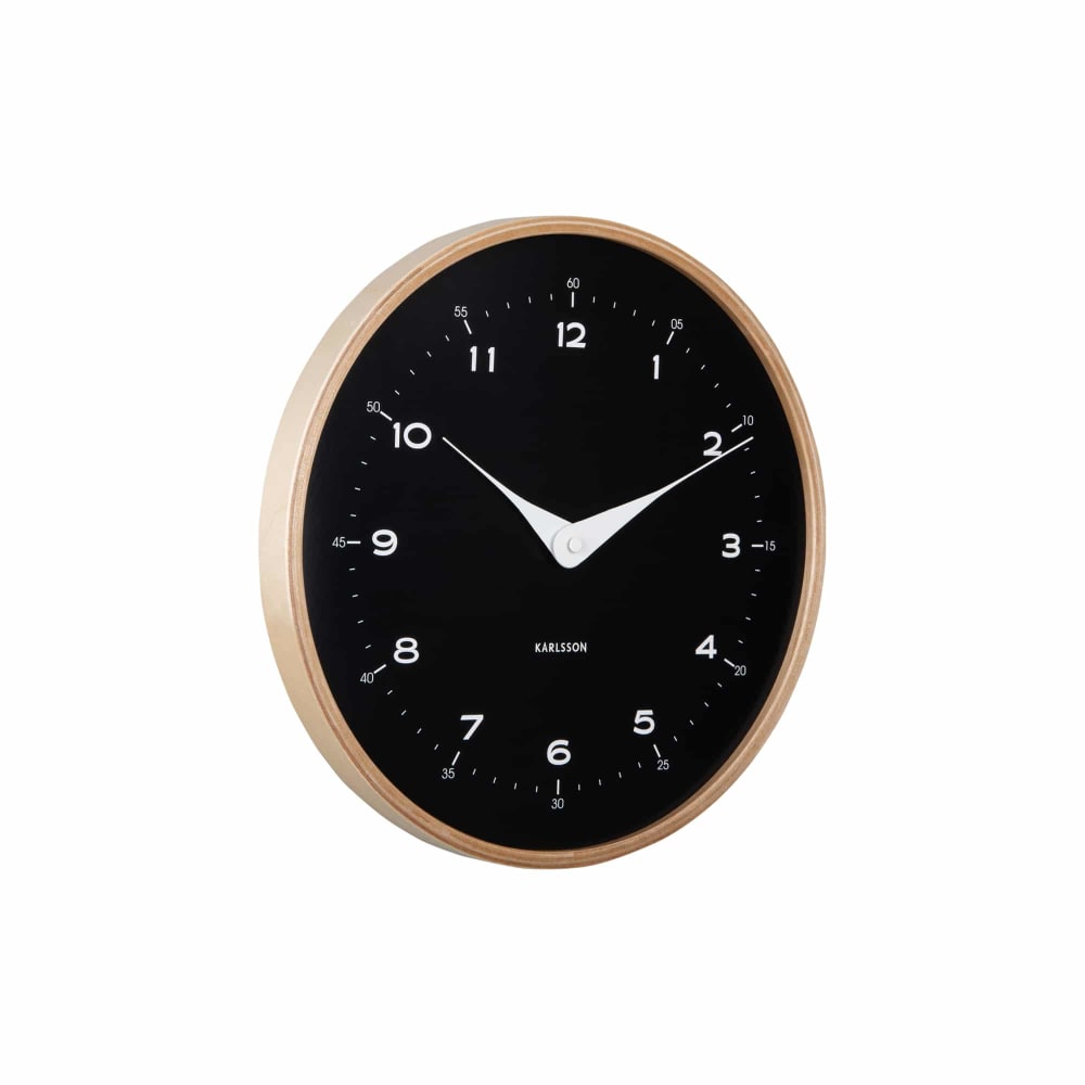 Karlsson Wanduhr aus Sperrholz, schwarz, Ø30cm style modern - -