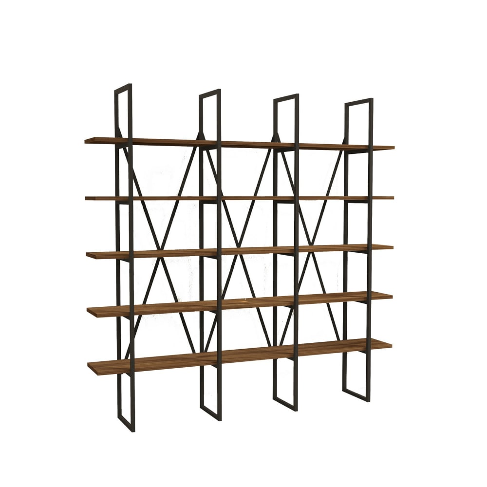 Concept Usine Bücherregal im Industriestil mit 5 Regalen aus Walnussholz und schwarz style industrial Braun Spanplatte