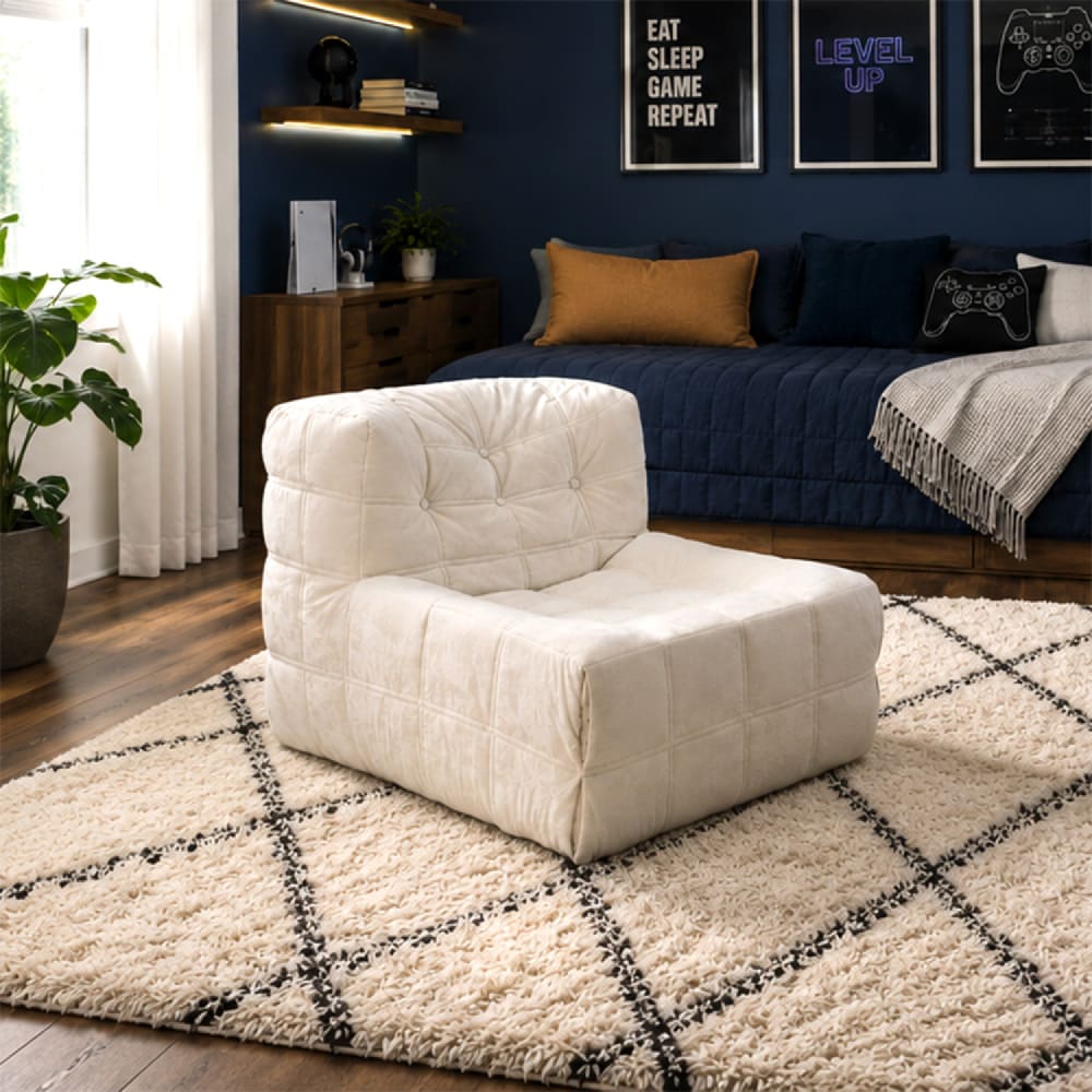 Fauteuil pouf compressé en velours beige Fauteuil pouf compressé en velours beige
