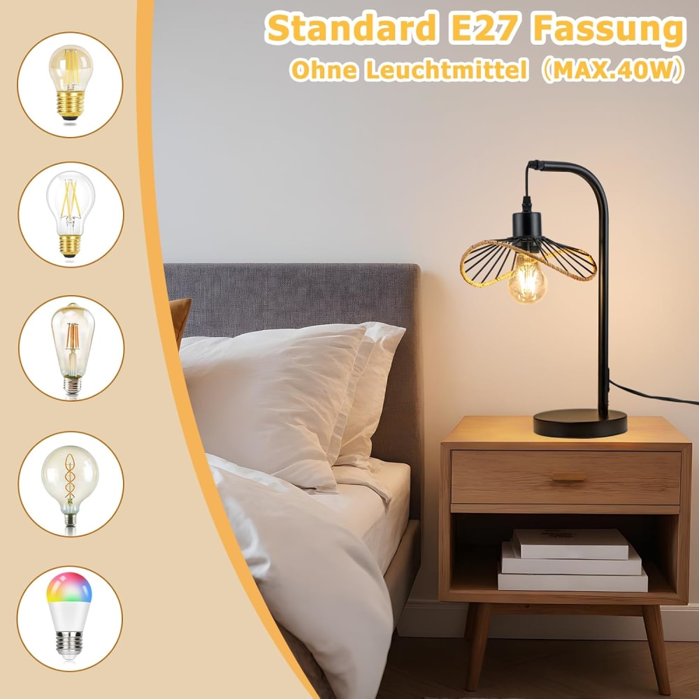 Lampe de table fer noir 15x20x48cm e27 — vue 4