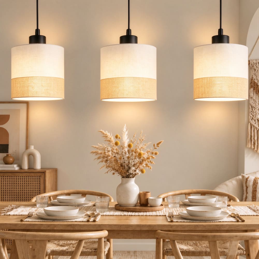Suspension en fer, blanc, beige et noir, h.120cm — vue 3