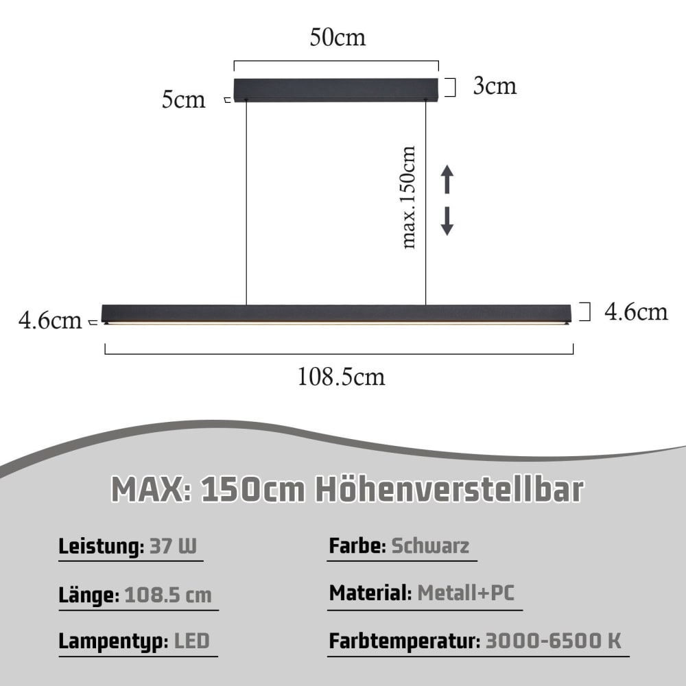 Suspension en fer, pc et aluminium, noir sablé, h.109cm — vue 4