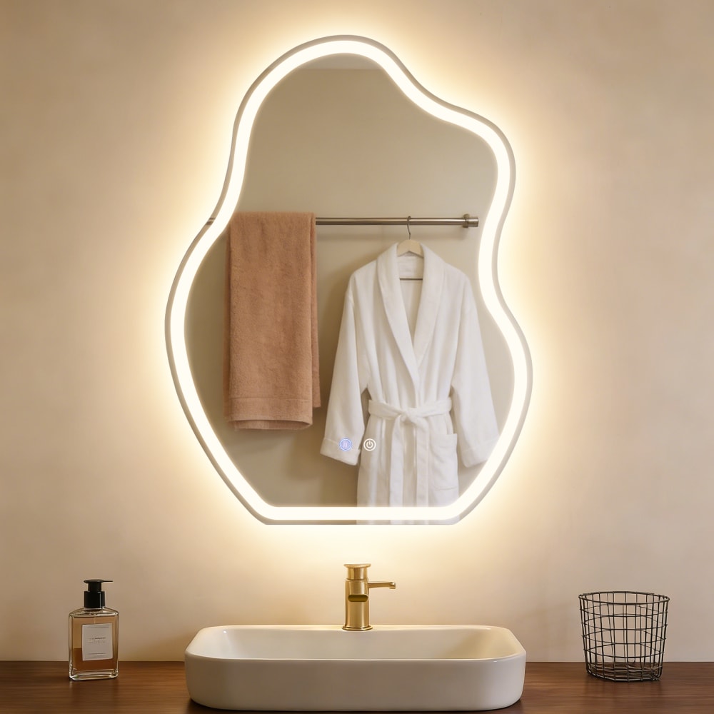 Badspiegel mit Beleuchtung Glas 60x80 cm Weiß Wolkenform LED -