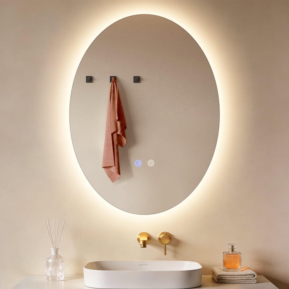 Badspiegel mit Beleuchtung Glas 60x80 cm Weiß Oval - Maisons Du