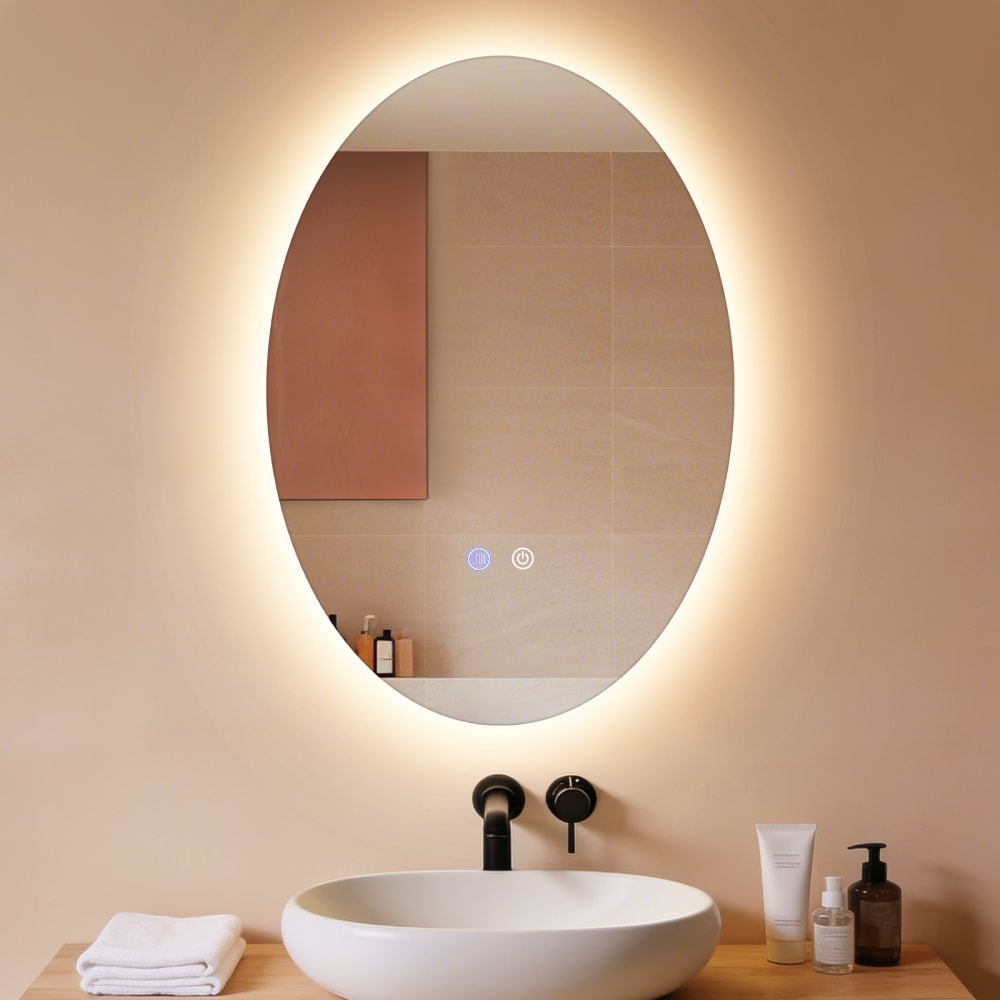 Badspiegel mit Beleuchtung Glas 50x70 cm Weiß Oval - Maisons Du