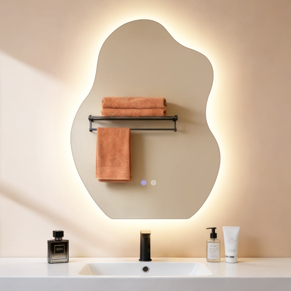 Badspiegel mit Beleuchtung Glas 60x80 cm Weiß Wolkenform -