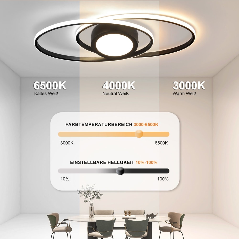 Plafonnier aluminium noir 56.5x4x22.3cm led 48w — vue 4