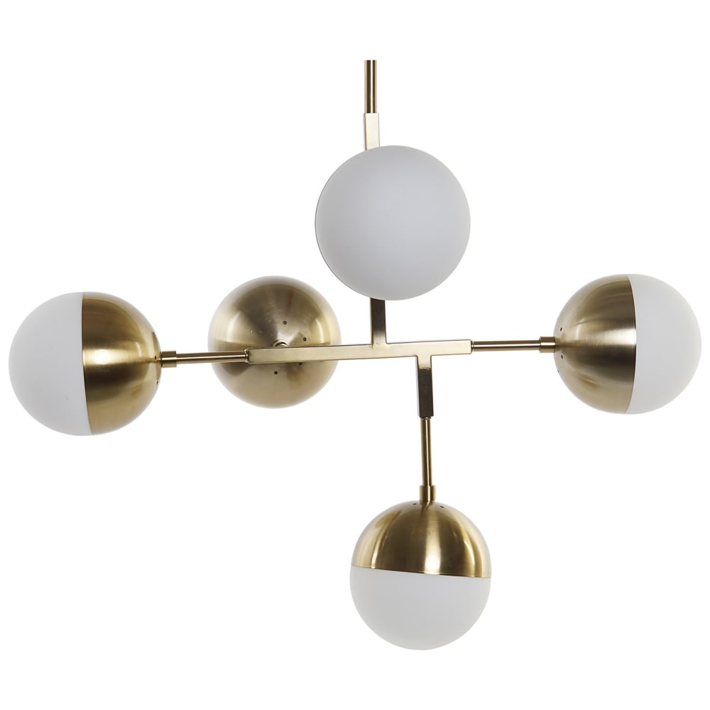 Plafonnier en acier et verre doré 74x52x168 cm