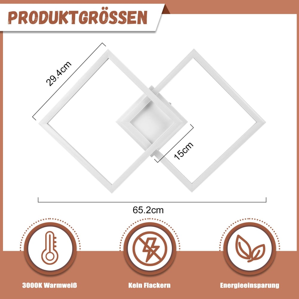 Plafonnier fer blanc 46.1x46.1x5.8cm led 24w — vue 3