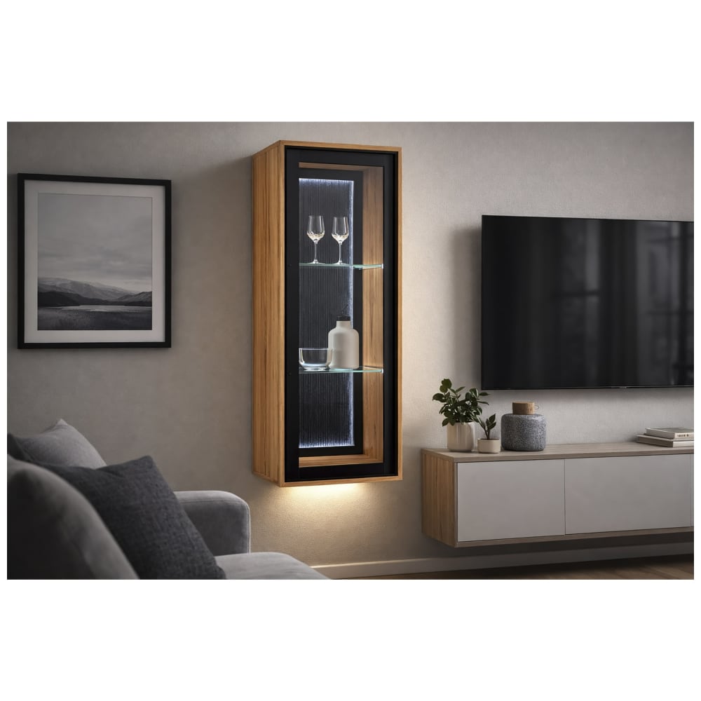 Vitrine en acacia et verre marron 40x40x115 cm